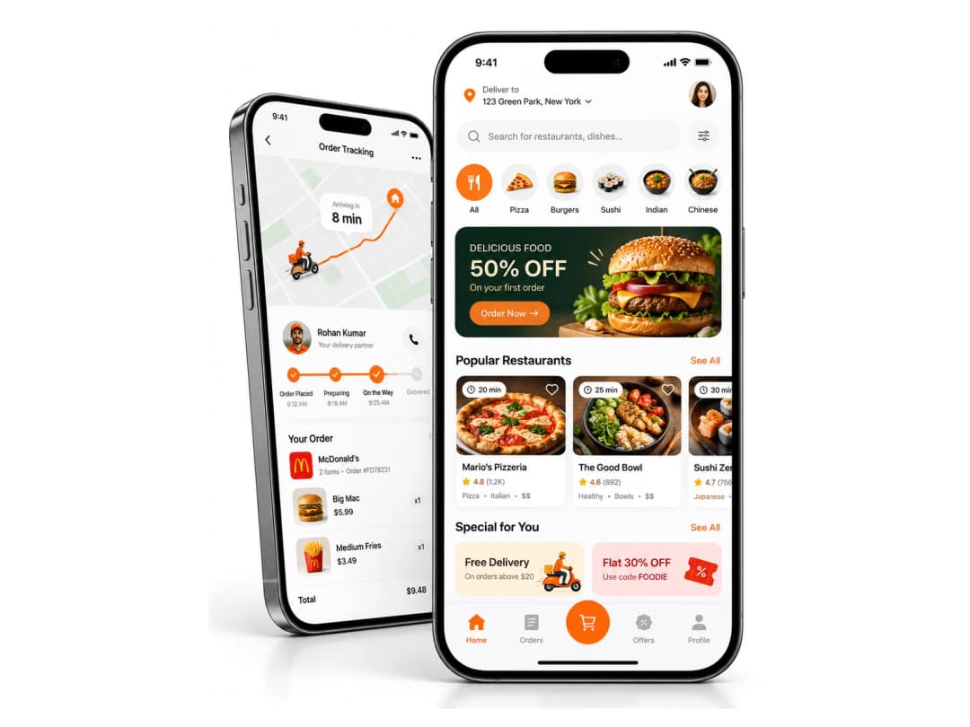 Food Delivery App website on desktop and mobile