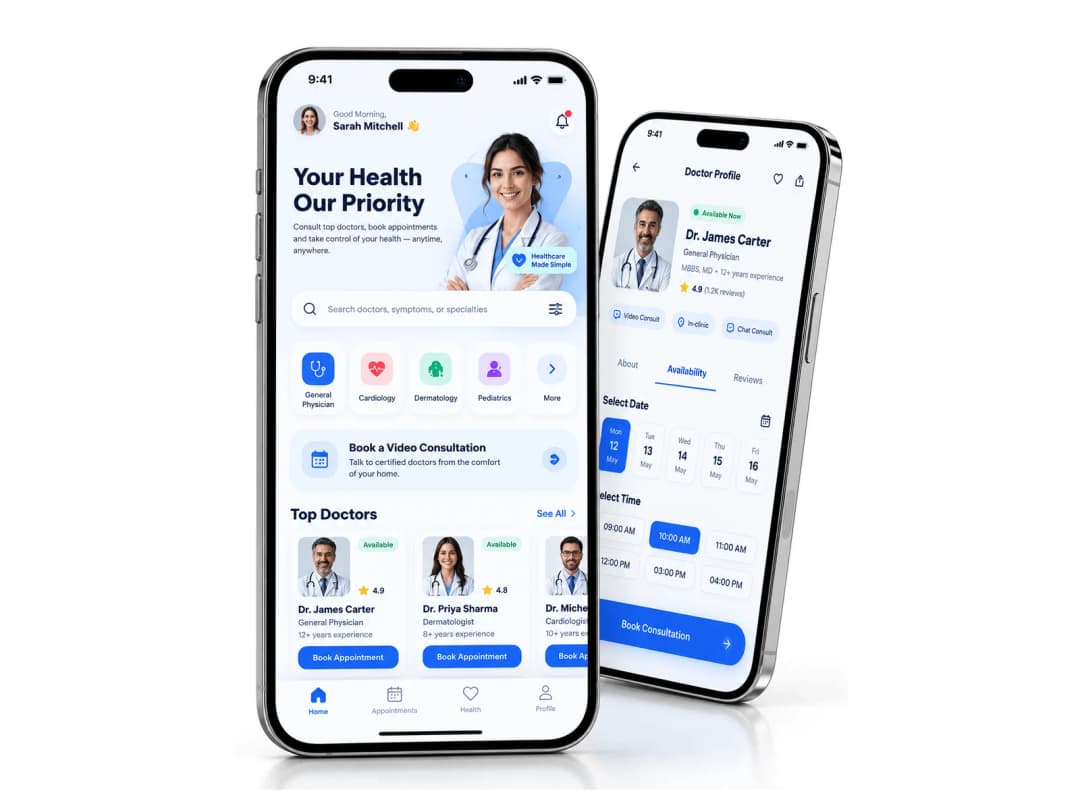 Healthcare Booking App website on desktop and mobile