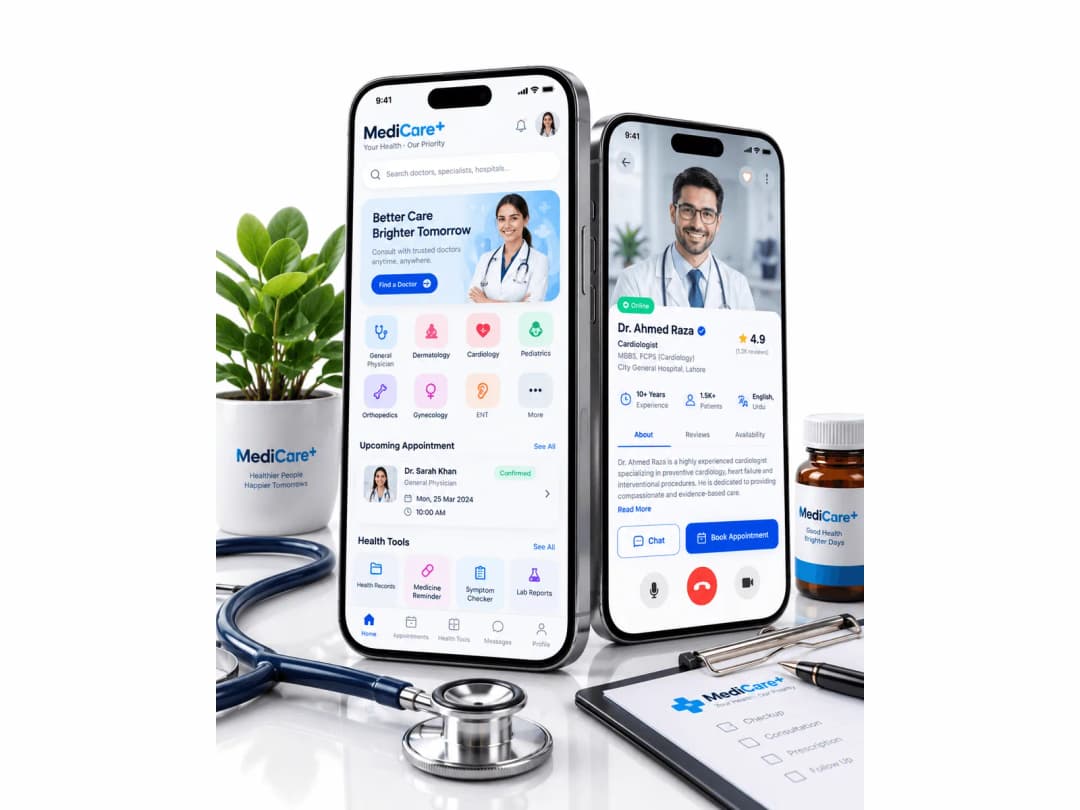 MediCare+ website on desktop and mobile