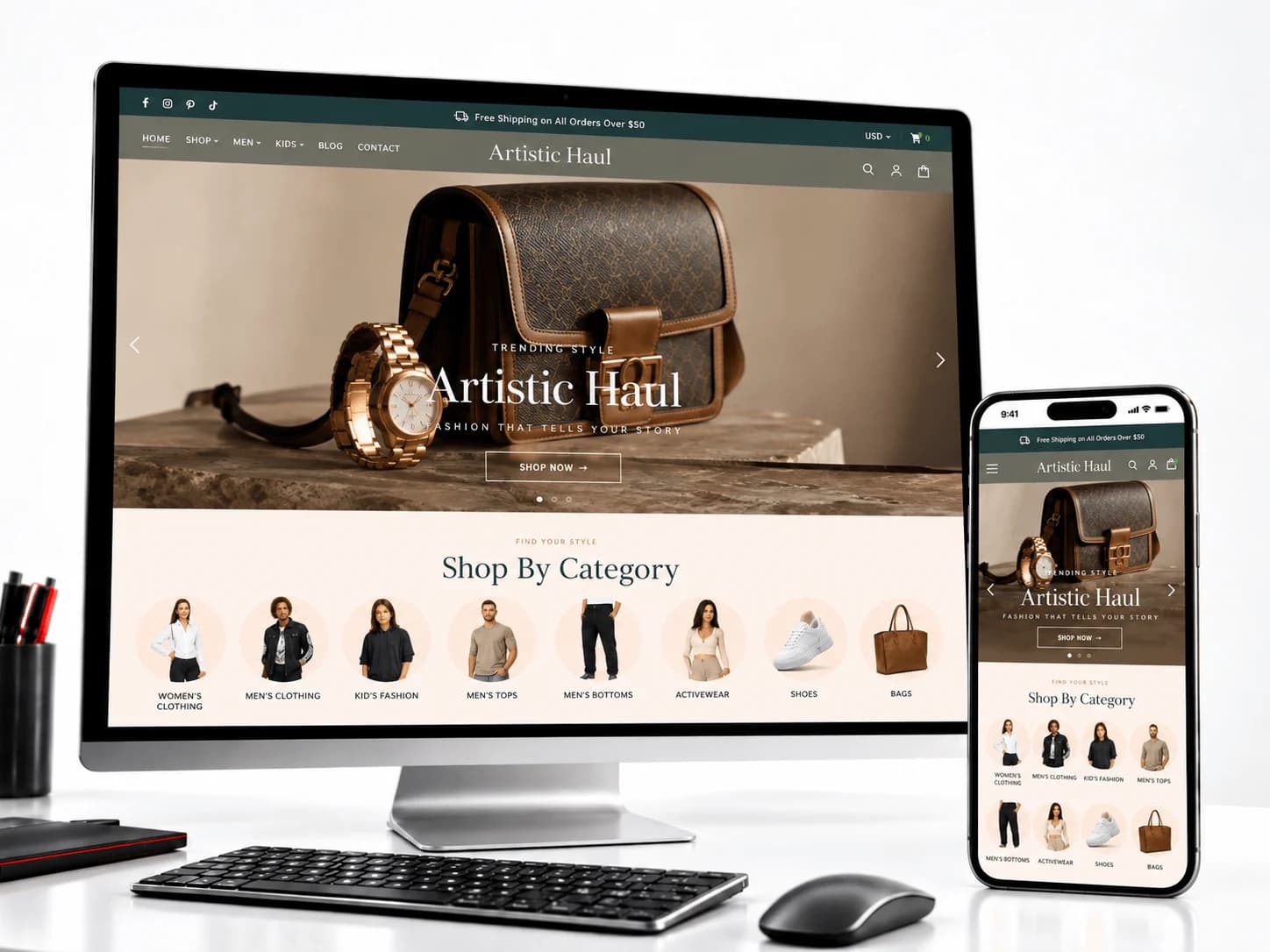 Artistic Haul website on desktop and mobile