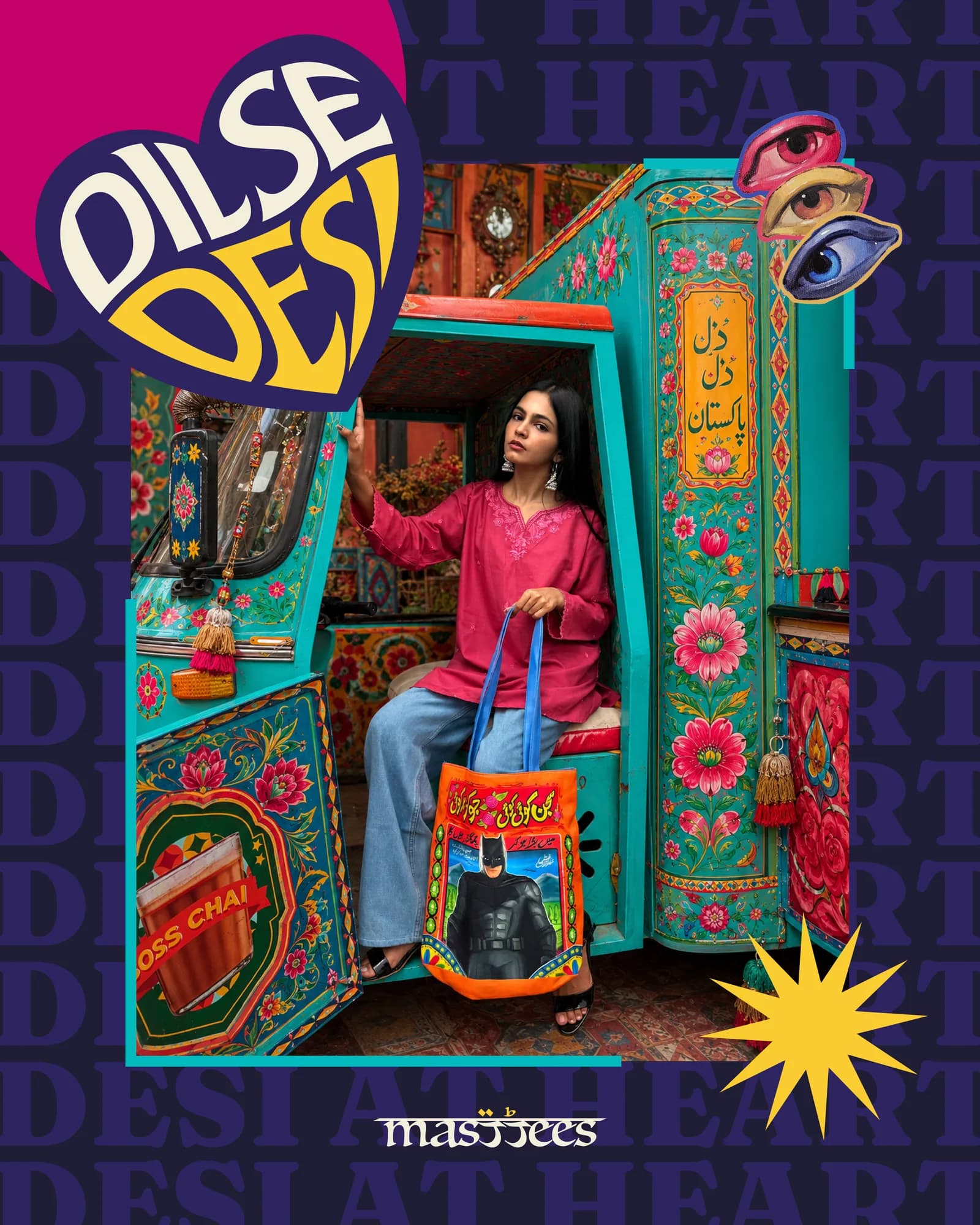 Masttees truck-art rickshaw shoot with a printed tote bag: Dil Se Desi