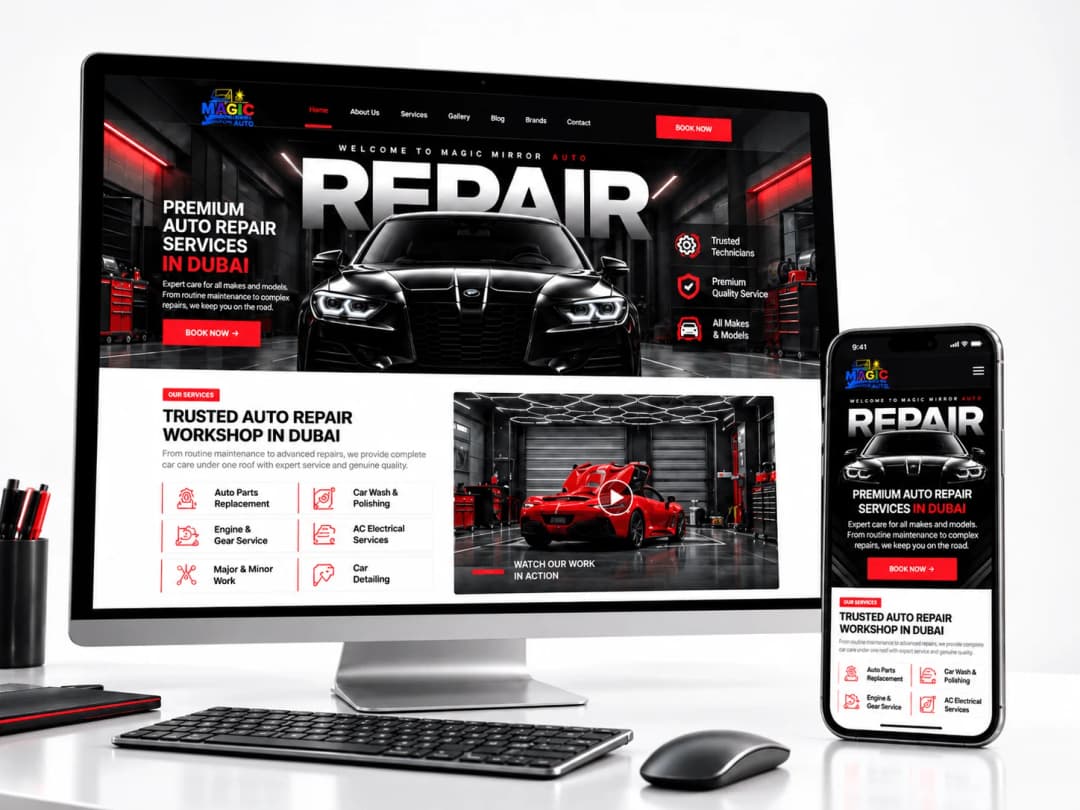 Magic Mirror Autos website on desktop and mobile