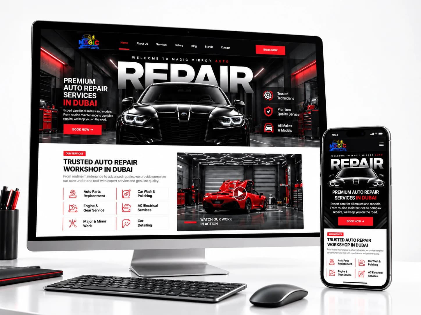 Magic Mirror Autos website on desktop and mobile