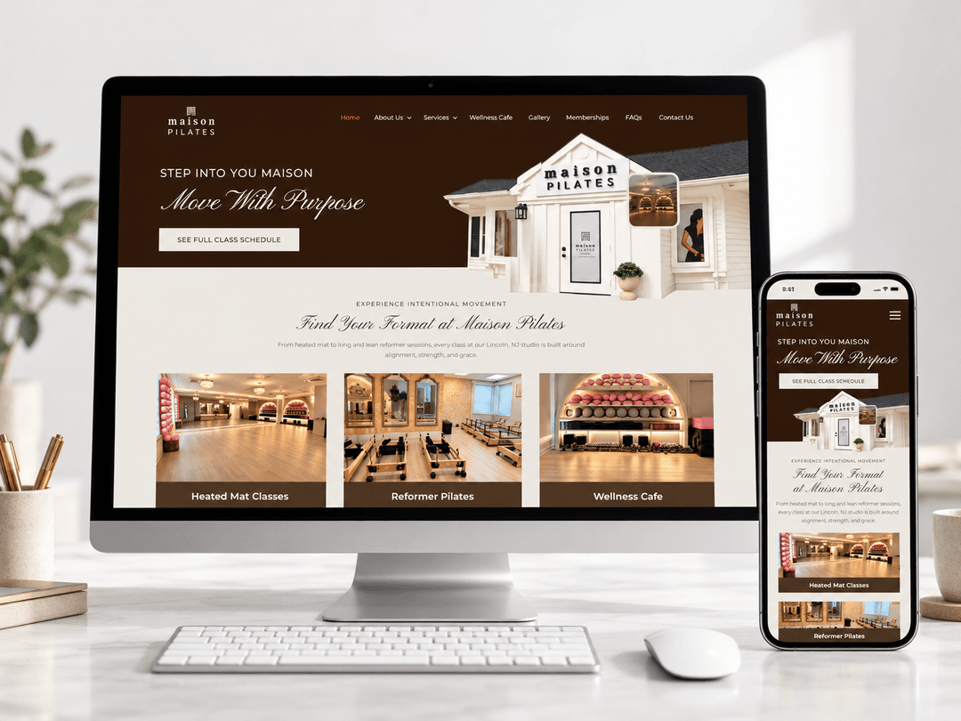 Maison Pilates website on desktop and mobile