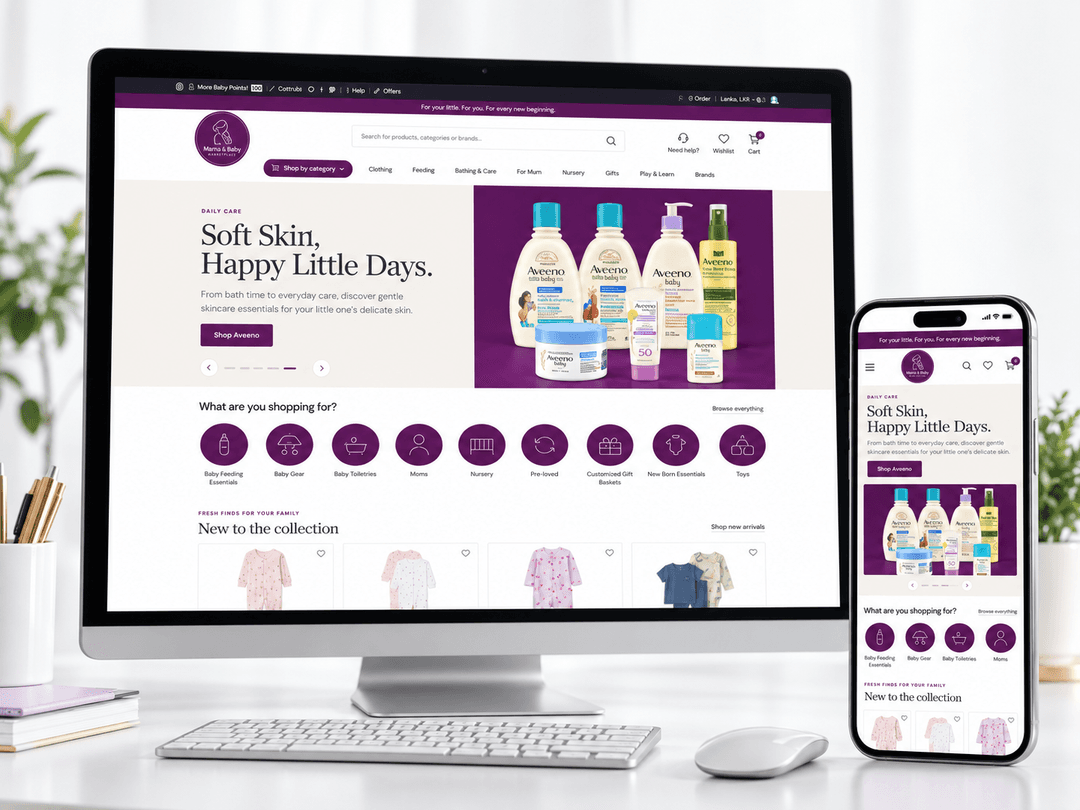 Mama & Baby Marketplace website on desktop and mobile