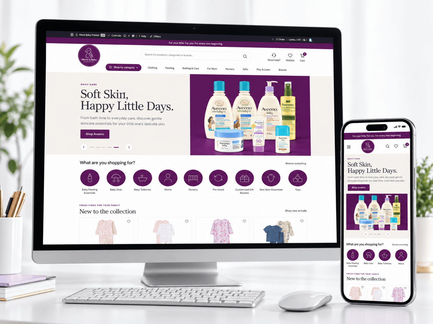 Mama & Baby Marketplace website on desktop and mobile