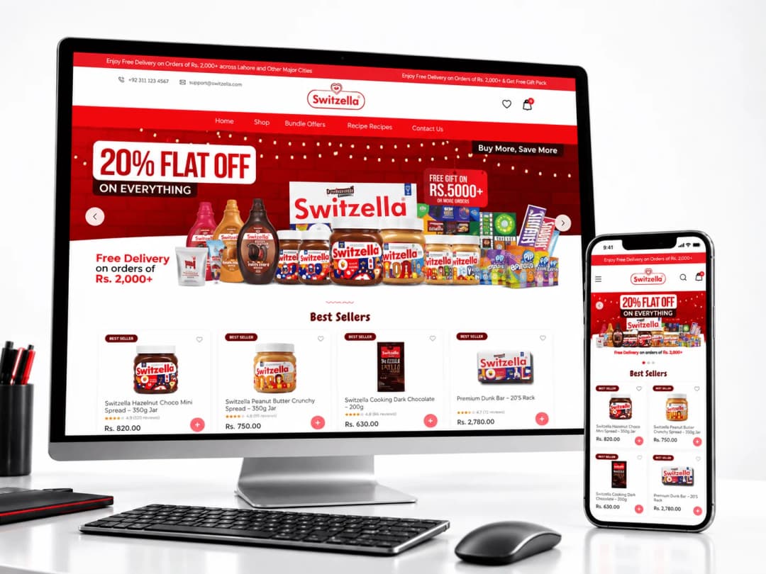 Switzella website on desktop and mobile