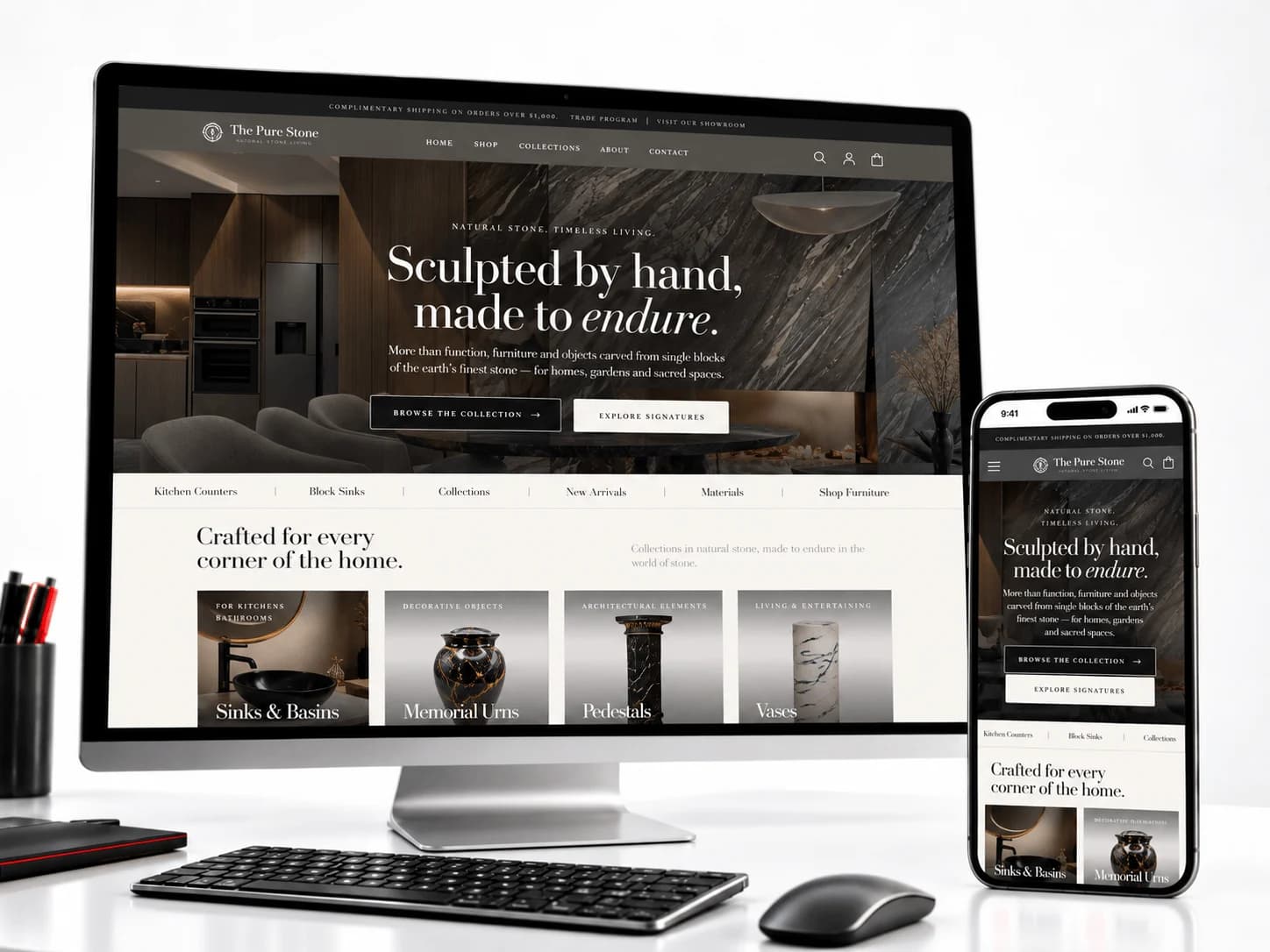 The Pure Stone website on desktop and mobile