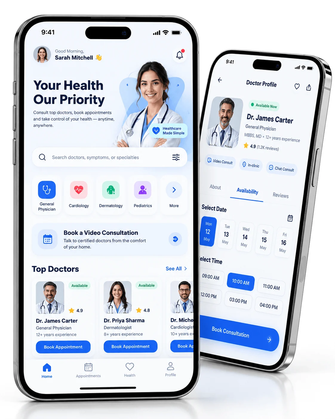 Healthcare Booking App app screens