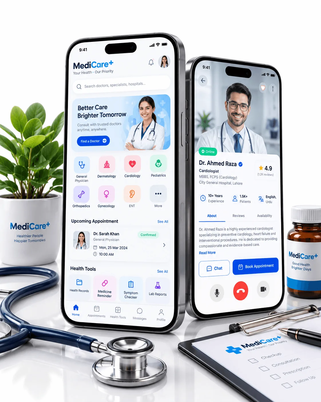MediCare+ app screens